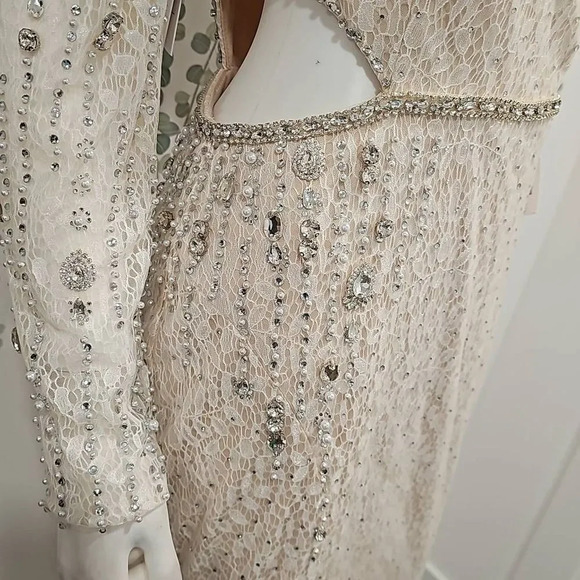Mac Duggal EMBELLISHED ONE SLEEVE CUT OUT GOWN Sz 8 - Picture 5 of 12